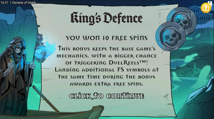 Dynasty of Death - lancement des Free Spins King's Defence